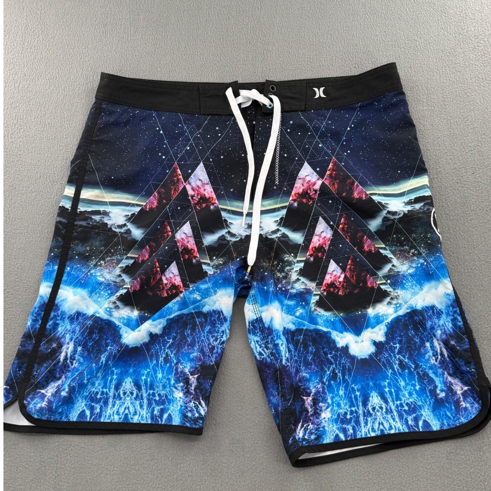 Hurley Board Shorts Sz 34 Galaxy Geometric Cosmic Trippy Psychadelic Surf Swim